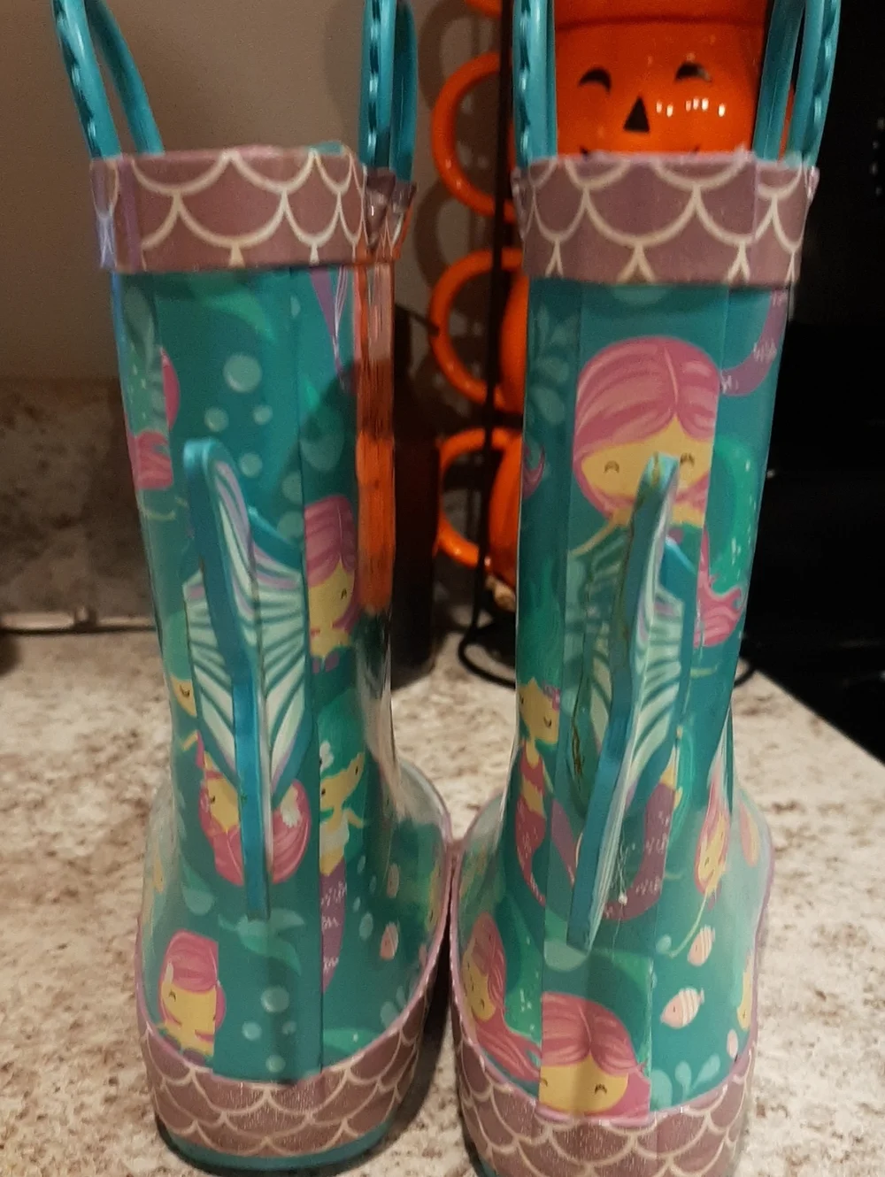 Mermaid Kids Waterproof Teal Rain Boot Members Mark, So Cute! Size 9/10